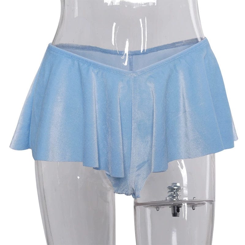 Vibrant candy color Showlu Fashion women's ruffle low waist shorts with playful ruffle details and hot pant style.