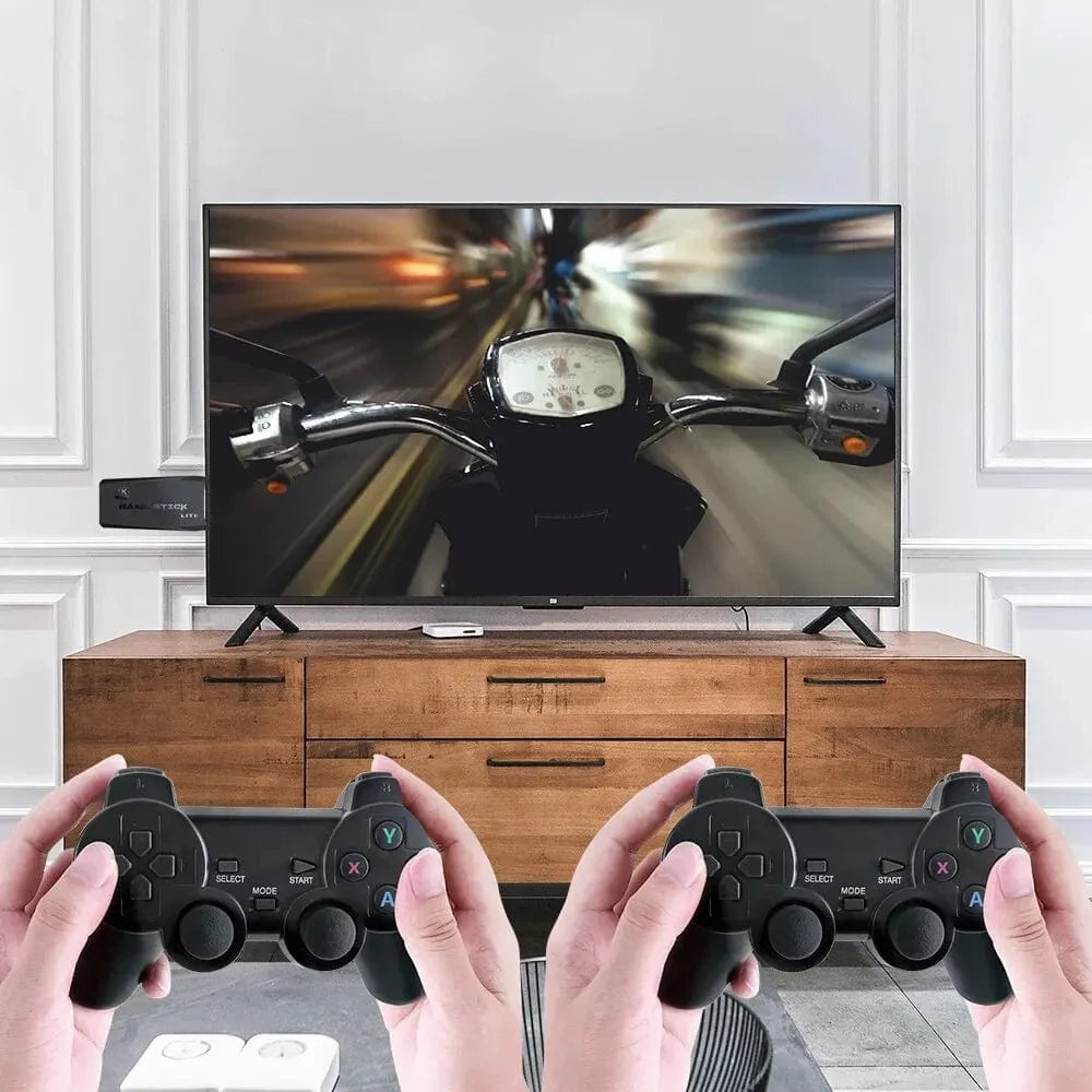 BOYHOM M8 Retro Video Game Stick console with wireless controllers, 4K HD display, 20,000+ retro games for PS1, GBA, and more