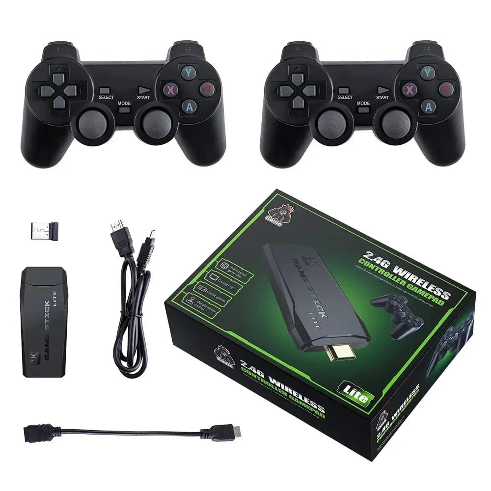 BOYHOM M8 Retro Video Game Stick with dual wireless controllers, 4K HD display, 20000+ retro games for classic gaming fun