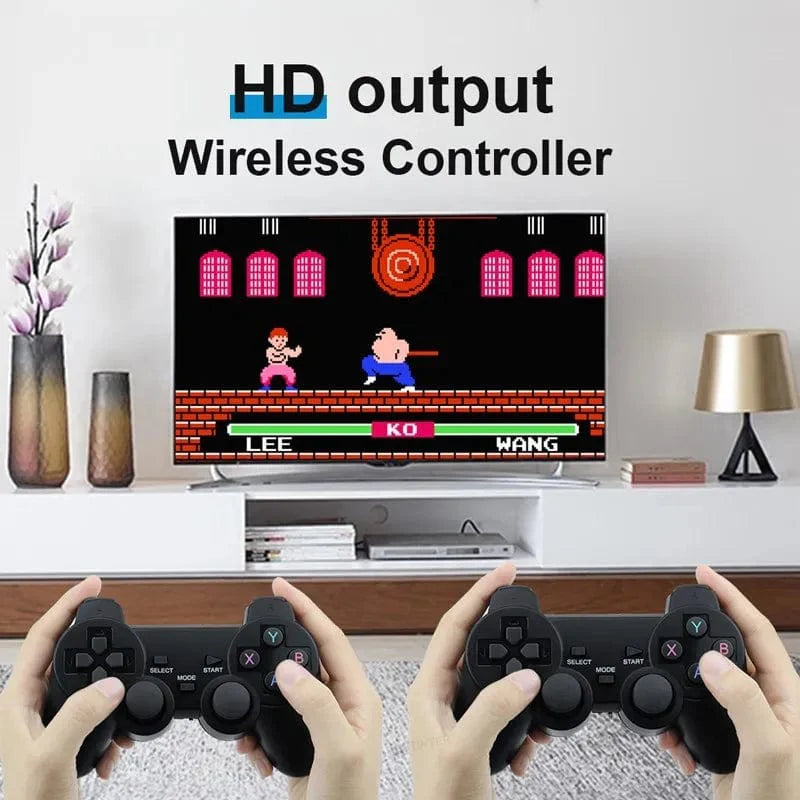 Showlu Fashion Store TECTINTER 4K Retro Game Stick with built-in 40,000 games and wireless controllers for TV gaming.