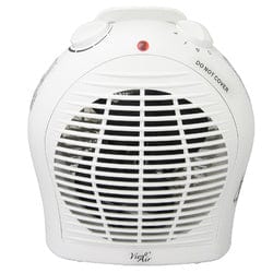 White Vie Air 1500W portable fan heater with adjustable thermostat and two heat settings, compact for indoor use.