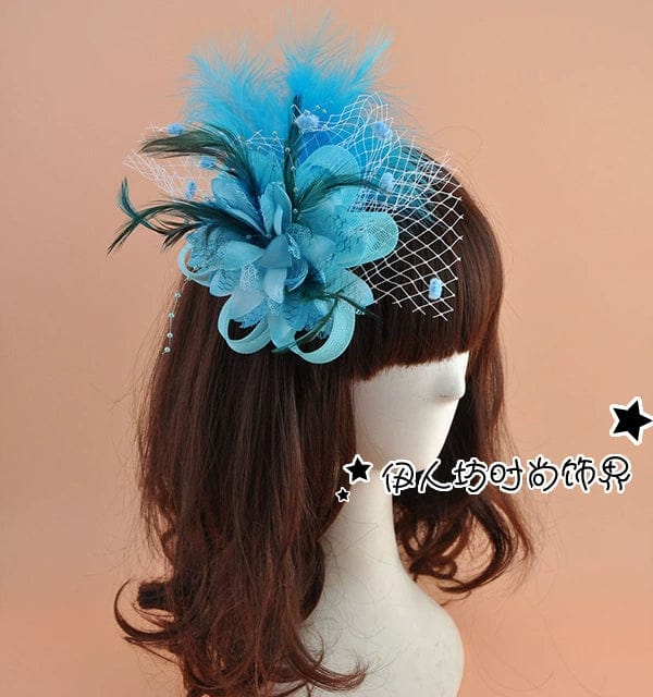 White feather bridal banquet hair clip by Showlu Fashion Store, vintage handmade barrette with elegant feather details for wedding hairstyles.
