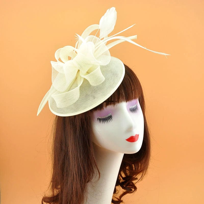 Showlu vintage bridal party jockey top hat with feather mesh hair clip, elegant headwear for special occasions and weddings.