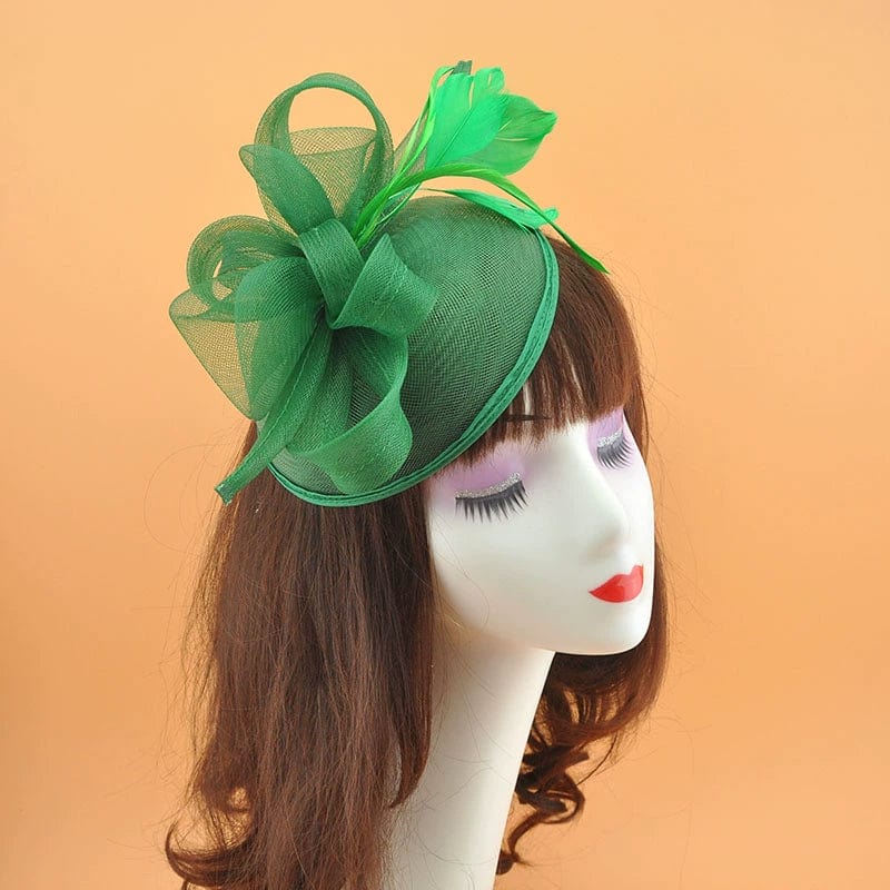 Showlu vintage bridal party jockey top hat with feather mesh hair clip, elegant headwear for special occasions.