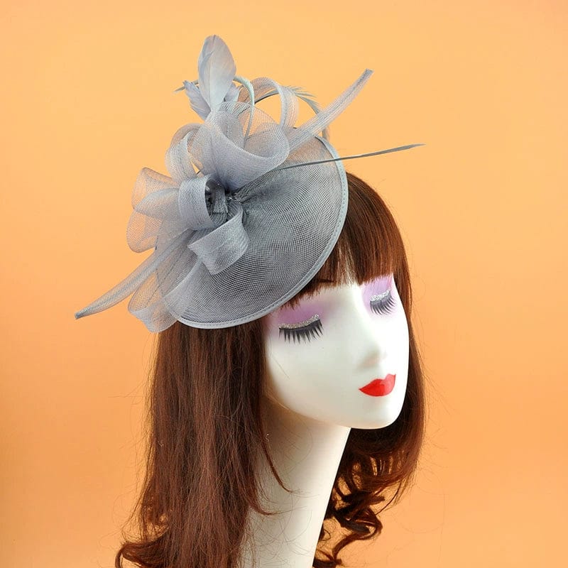 Showlu vintage bridal party jockey top hat with feather mesh hair clip, elegant headwear for special occasions.