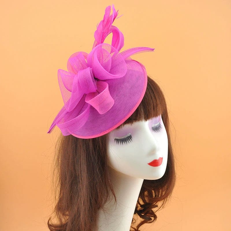 Showlu Vintage Bridal Party Jockey Top Hat with feather mesh hair clip, elegant headwear for special occasions.