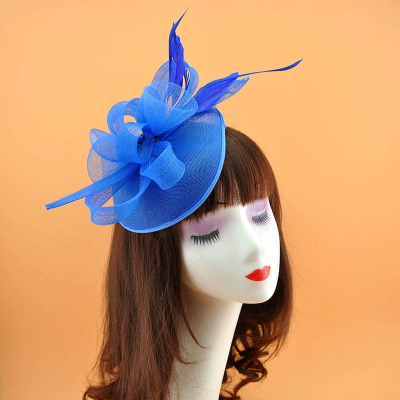 Showlu vintage bridal party jockey top hat with feather mesh hair clip, elegant headwear for special occasions.