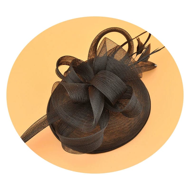 Showlu vintage bridal party jockey top hat with feather mesh hair clip, elegant headwear for special occasions and weddings.