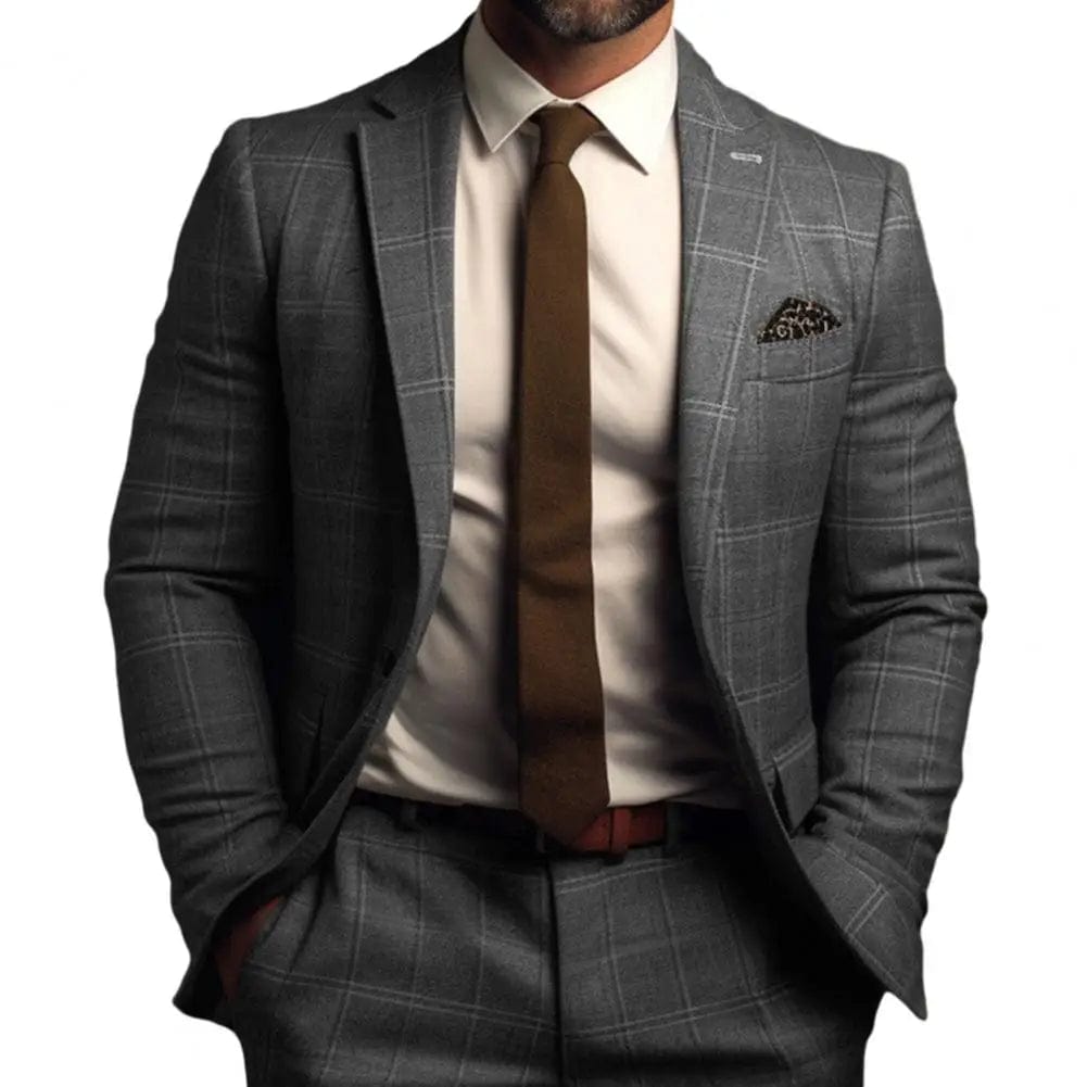 Vintage Men Suit Blazer Formal Slim Fit Plaid Print Business Jacket Long Sleeve Single Button Blazer Men Office Attire Coat - SHOWLU FASHION STORE