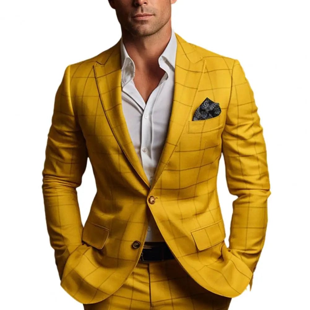 Vintage Men Suit Blazer Formal Slim Fit Plaid Print Business Jacket Long Sleeve Single Button Blazer Men Office Attire Coat - SHOWLU FASHION STORE