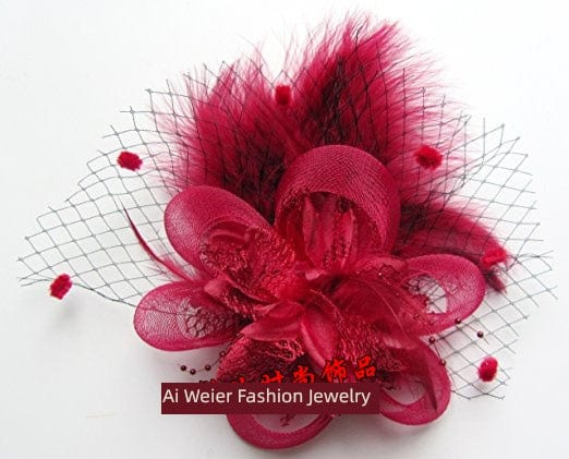 Vintage black and red feather hair clip by Showlu Fashion Store, featuring an elegant side barrette with white feather accents.
