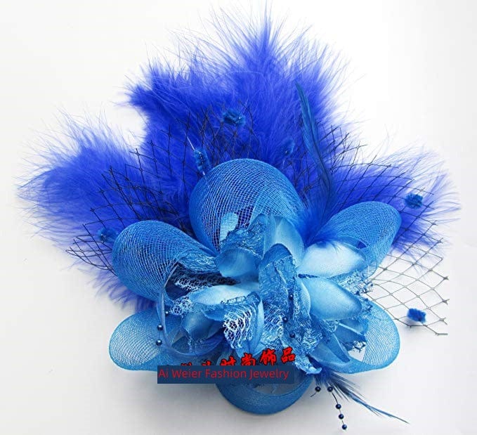 Showlu vintage black and red feather hair clip with a noble side barrette featuring white feathers and intricate design.