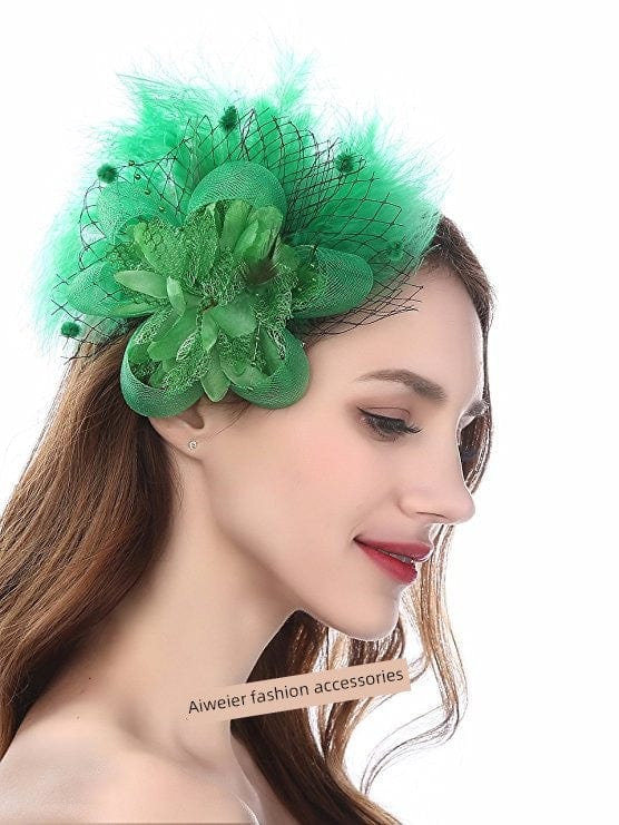 Vintage black and red feather hair clip with white feathers, stylish noble side barrette from Showlu Fashion Store.