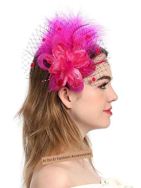 Vintage black and red feather hair clip by Showlu Fashion, featuring a noble side barrette with white feathers.