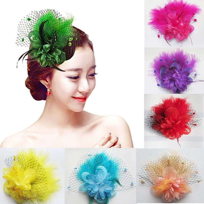 Vintage black and red feather hair clip by Showlu featuring a noble side barrette with white feathers.