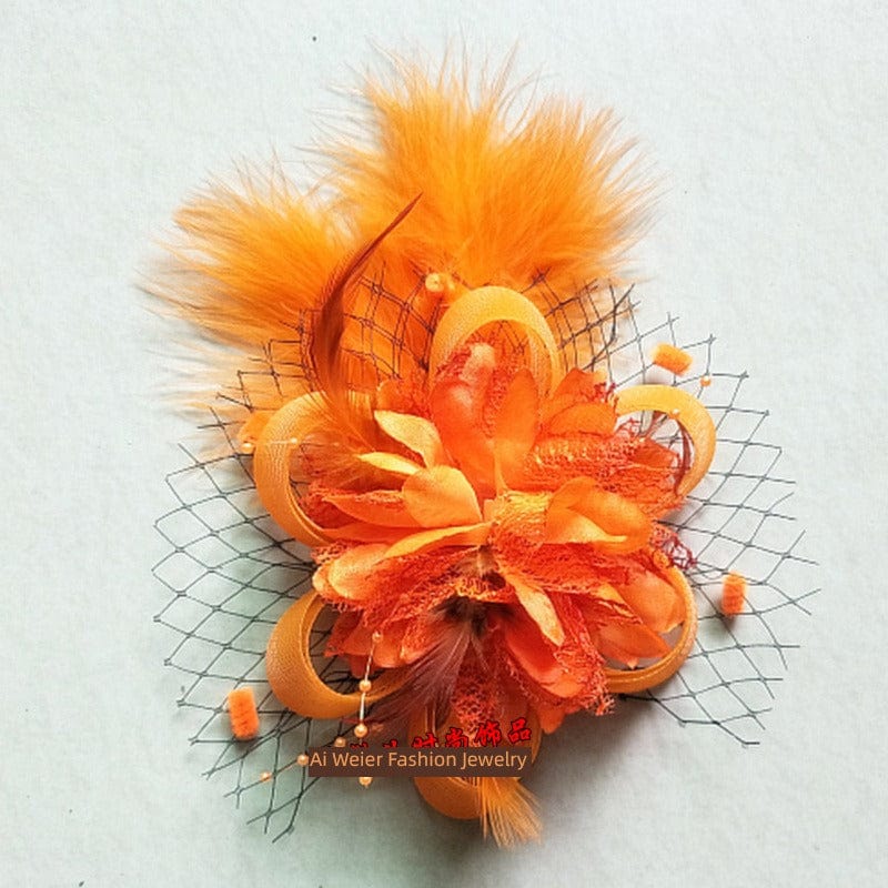 Vintage black and red feather hair clip by Showlu Fashion Store, featuring a noble side barrette with white feather accents.