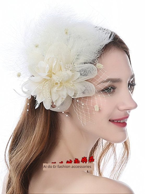 Vintage black and red feather hair clip by Showlu, featuring a noble side barrette with elegant white feathers.