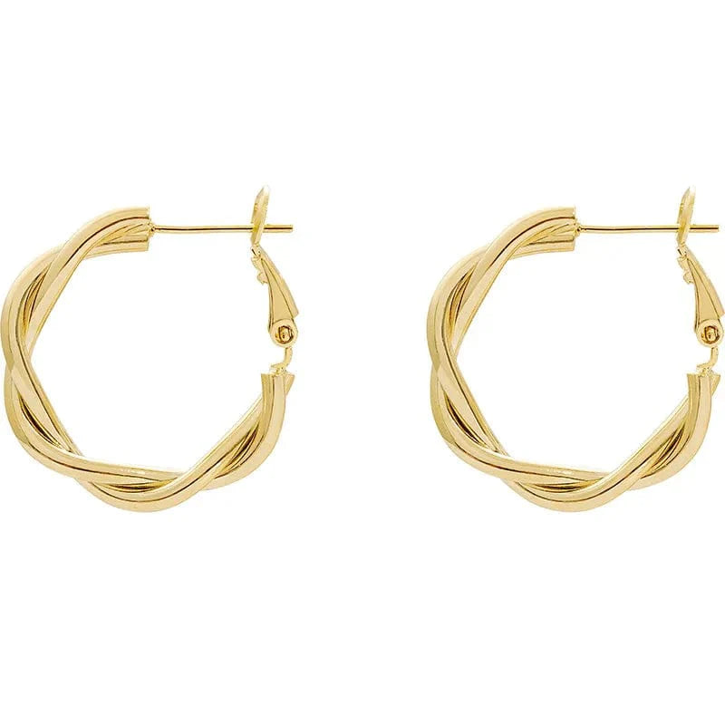 Showlu Vintage Braid Round Drop Earrings in gold and silver, featuring geometric circular design for women’s fashion and party wear.