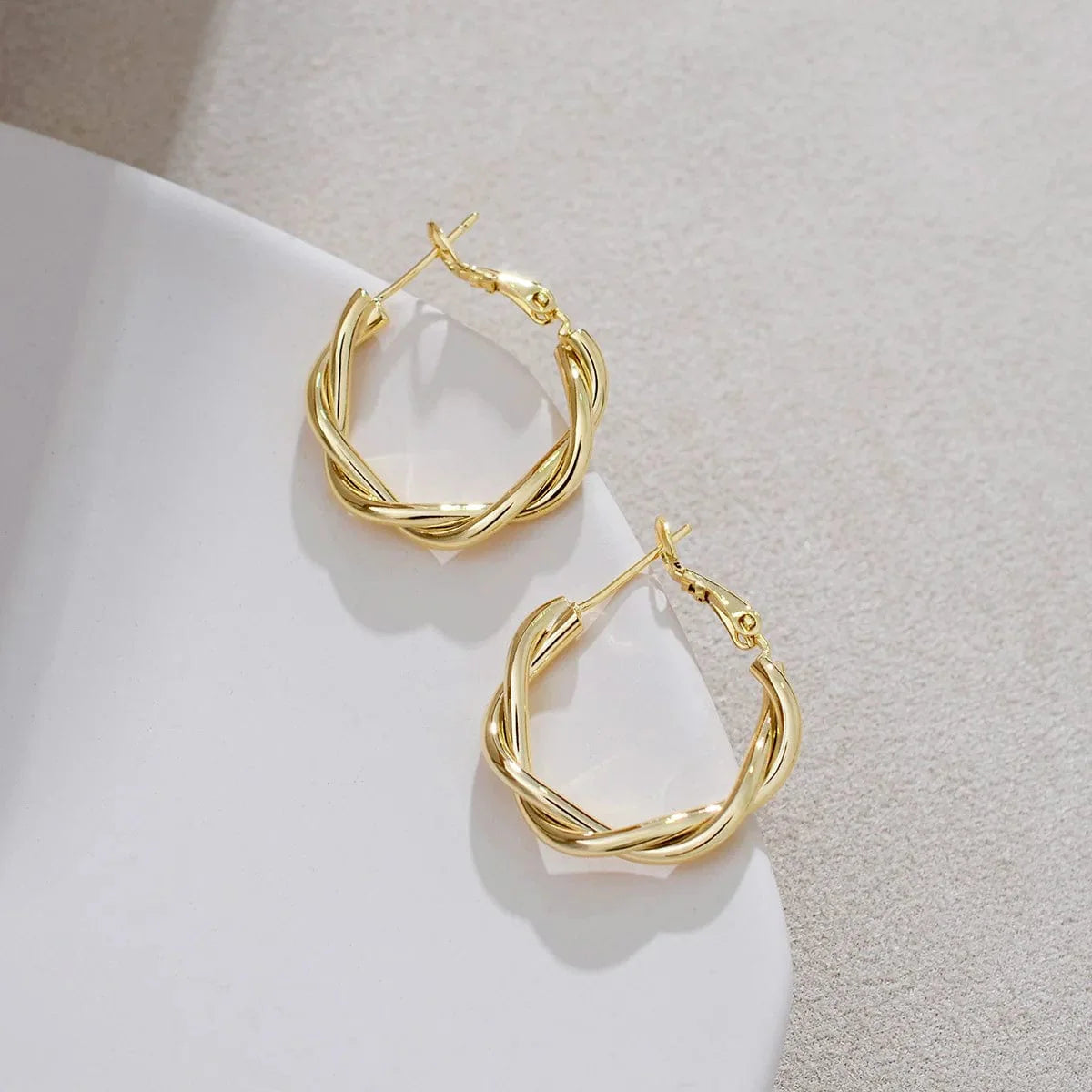 Showlu Vintage Braid Round Drop Earrings in gold and silver with geometric design, dangle style for women, perfect for parties.