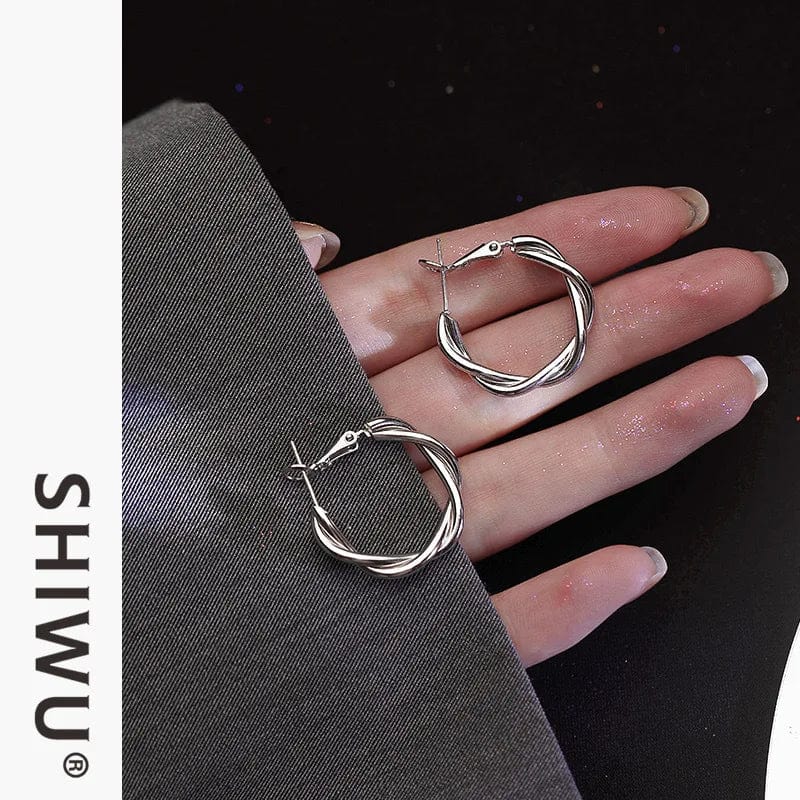 Showlu Vintage Braid Round Drop Earrings in gold and silver, featuring geometric design and dangle style for women.