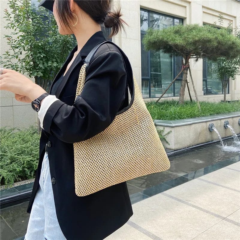 Vintage Summer Women Durable Weave Straw Beach Bags Linen Woven Bucket Bag Grass Casual Tote Handbags Knitting Rattan Bags - SHOWLU FASHION STORE