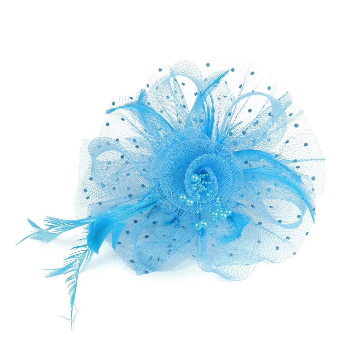 Showlu vintage feather flower fascinator hat with mesh veil, floral hairband for women’s wedding or party hair accessory.
