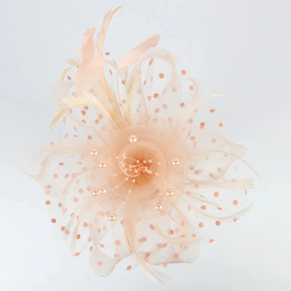 Showlu vintage feather flower fascinator hat with mesh veil, floral hairband, and decorative hairpin for women’s wedding and party accessories.