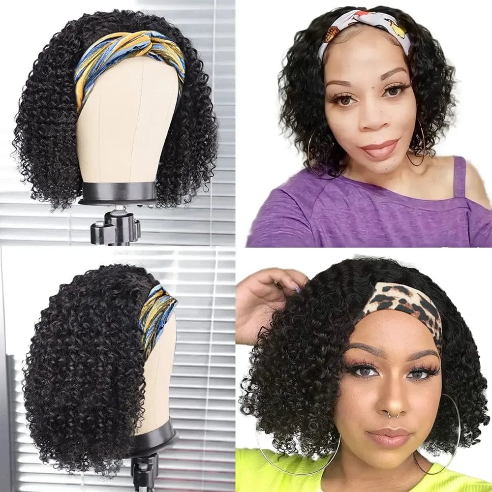 Water Wave Headband Wig Kinky Curly Human Hair Wigs For Women Brazilian Glueless Full Machine Made Remy Human Hair Wig Scarf Wig - SHOWLU FASHION STORE