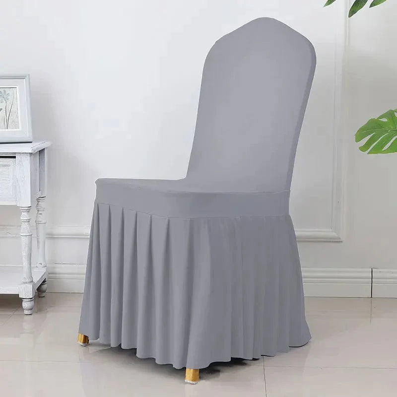 Showlu Spandex pleated chair cover with elastic stretch, elegant wedding and banquet decor for dining and special events.