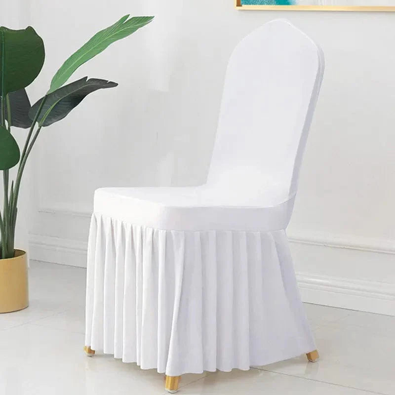 Showlu Spandex pleated chair cover with elastic stretch, ideal for wedding, banquet, and party decor.