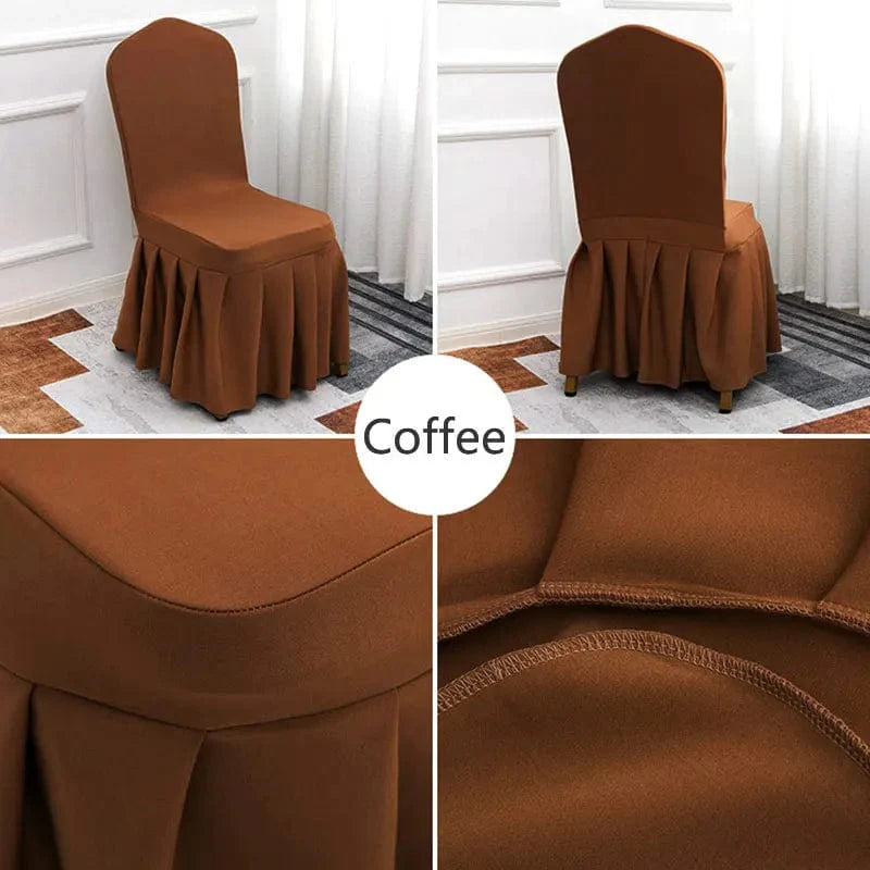 Showlu Spandex pleated chair cover with elastic stretch for wedding, banquet, or party decor, featuring elegant pleated design.