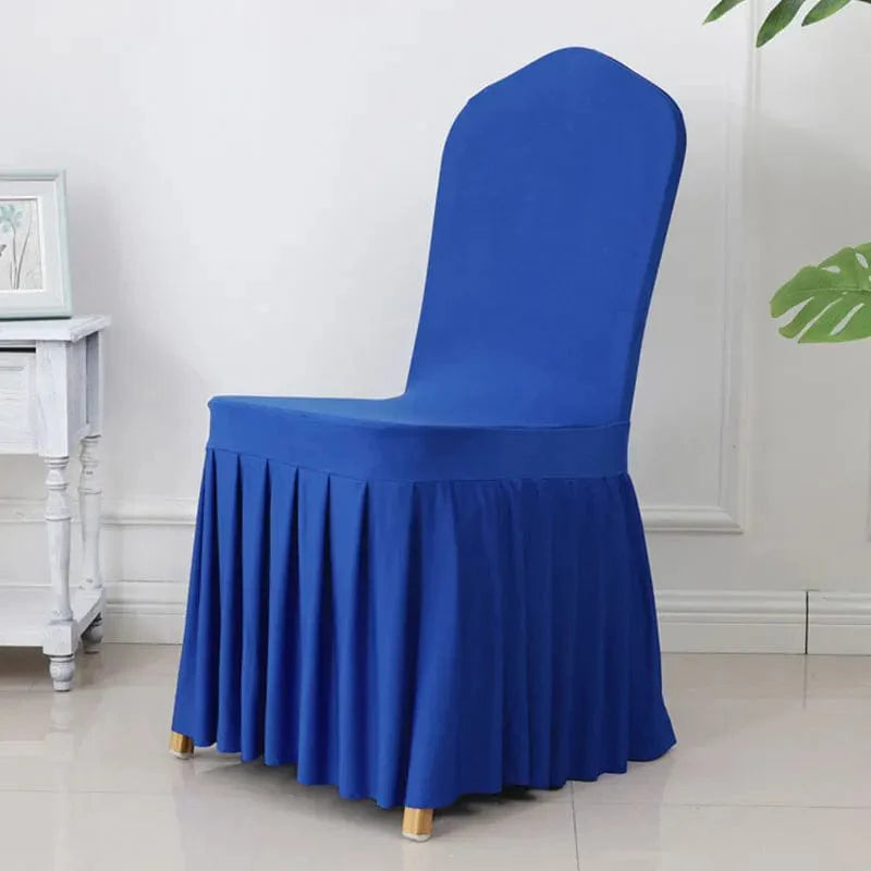 Showlu Spandex pleated chair cover with elastic stretch for wedding and banquet decor, featuring elegant, luxurious design.