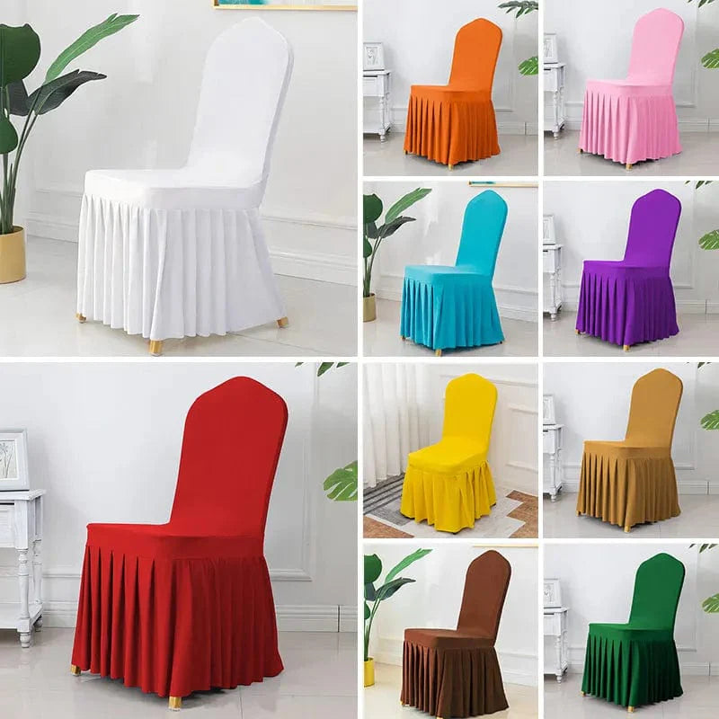 Showlu Spandex pleated chair cover with elastic stretch, ideal for wedding and banquet table decor, luxurious and elegant.