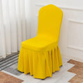Showlu Spandex pleated chair cover with elastic stretch, used for wedding, banquet, and special event decor.