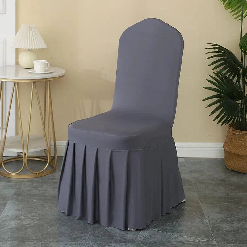 Luxury stretch spandex wedding chair cover with pleated skirt, elegant party and banquet decor for special events.