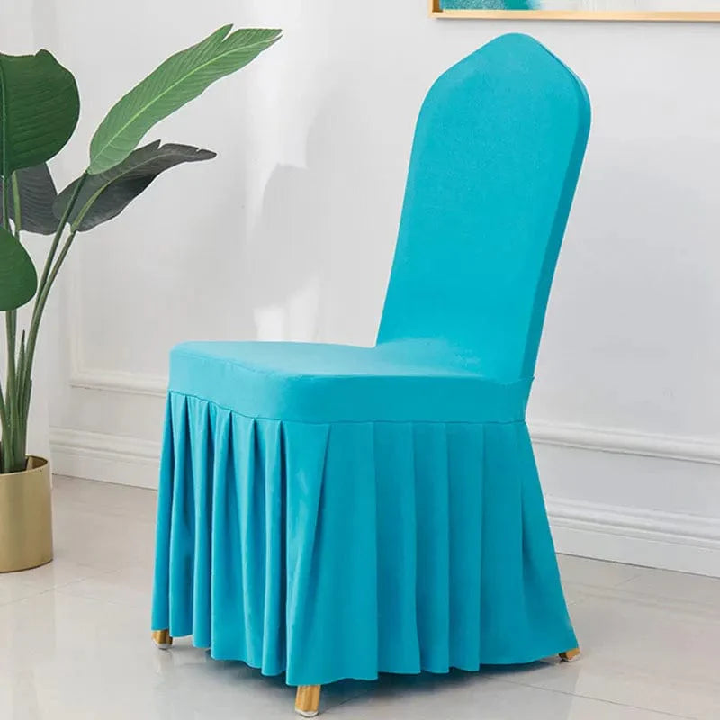 Showlu Spandex pleated wedding chair cover with elastic stretch for banquet and party decor, adding elegance to wedding and event seating.