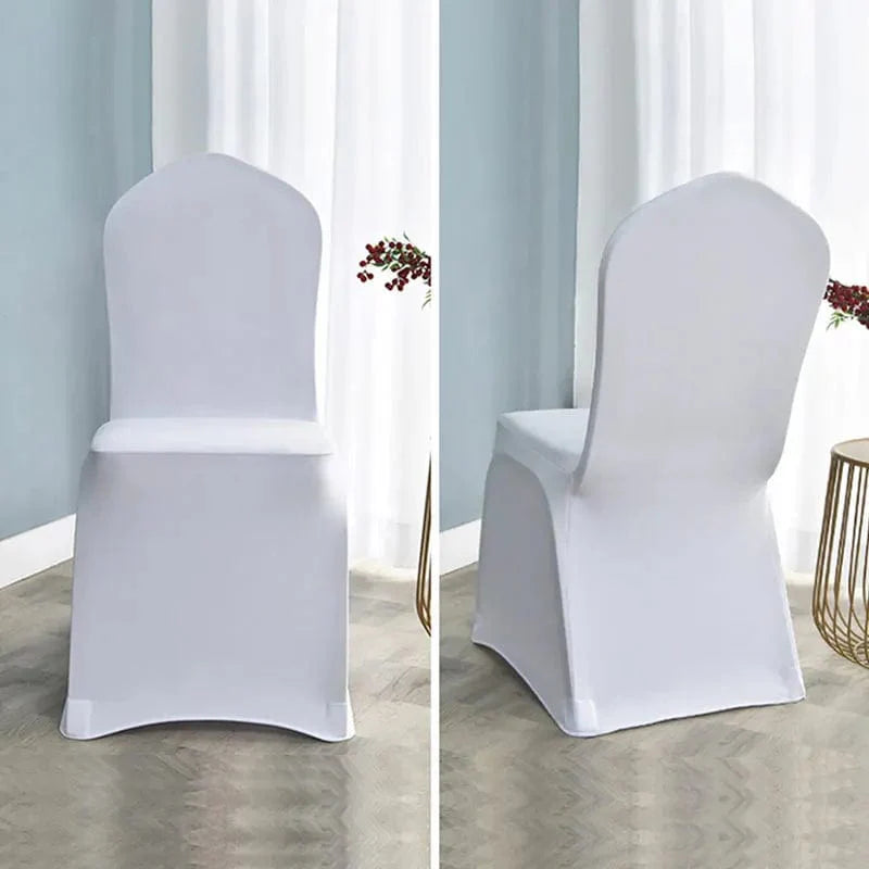 Showlu Spandex stretch wedding chair cover with pleated skirt, designed for banquet, hotel, or event seating.