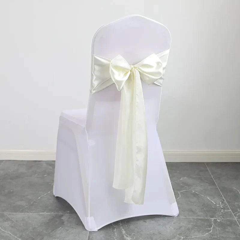 Shiny satin wedding chair sash from EVENTSDECOR by Showlu Fashion Store, featuring a luxury bow design for elegant event decor.