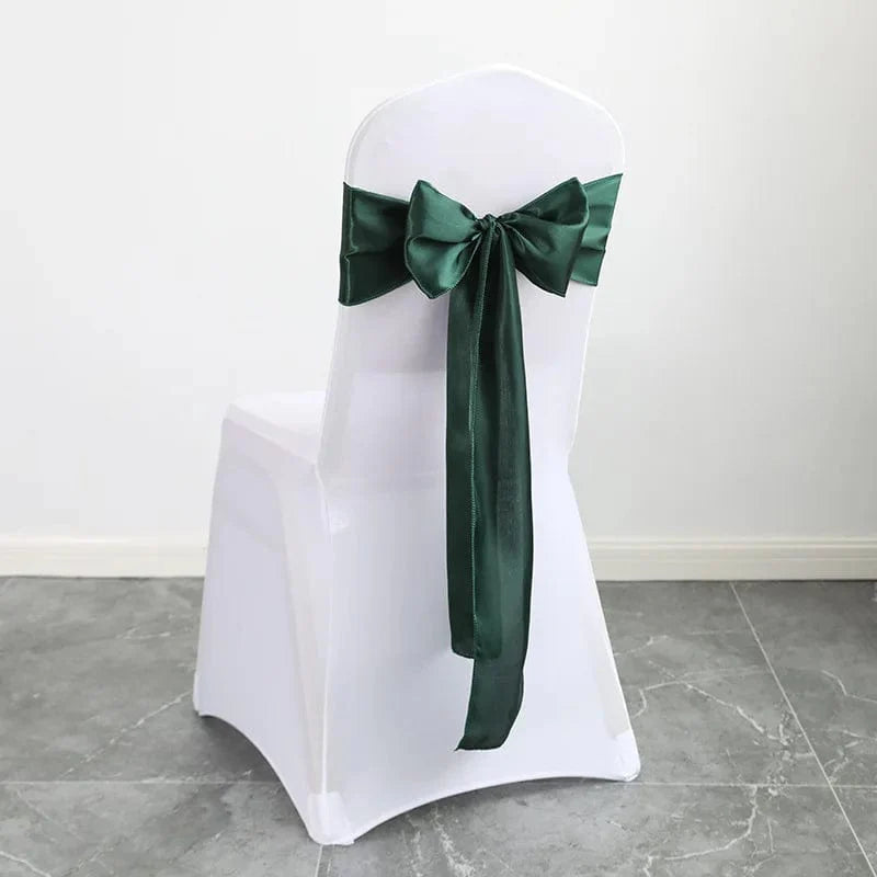 Shiny satin wedding chair sash with elegant bow, 15x275cm, luxury wedding decor by EVENTSDECOR for elegant event settings.