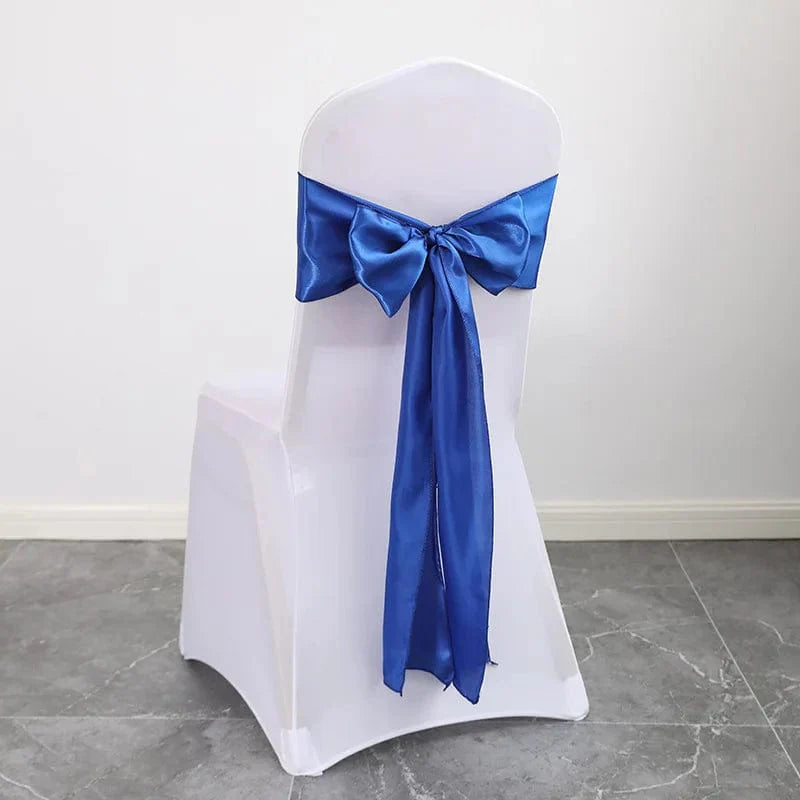Shiny satin wedding chair sash with luxury bow design, 15x275cm, elegant decoration for weddings, parties, and events