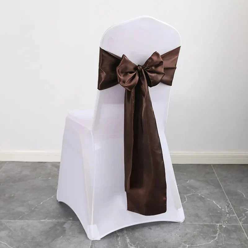 Shiny satin wedding chair sash from EVENTSDECOR by Showlu Fashion Store, featuring a luxury bow for wedding and event décor.