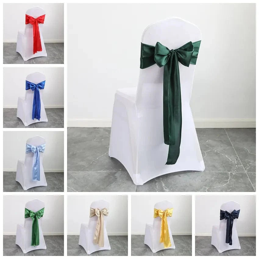 Shiny satin wedding chair sash with elegant bow, 15x275cm, luxurious decorative wedding or event decor by Showlu Fashion Store