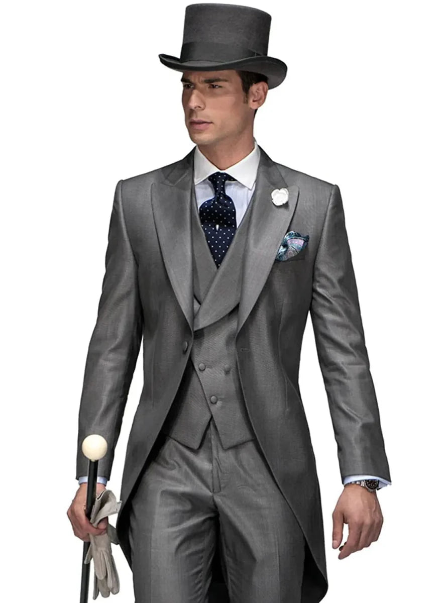 Kromoc men's 3-piece skinny fit wedding suit with cotton wool tailcoat, waistcoat, and trousers, ideal for formal events and parties.