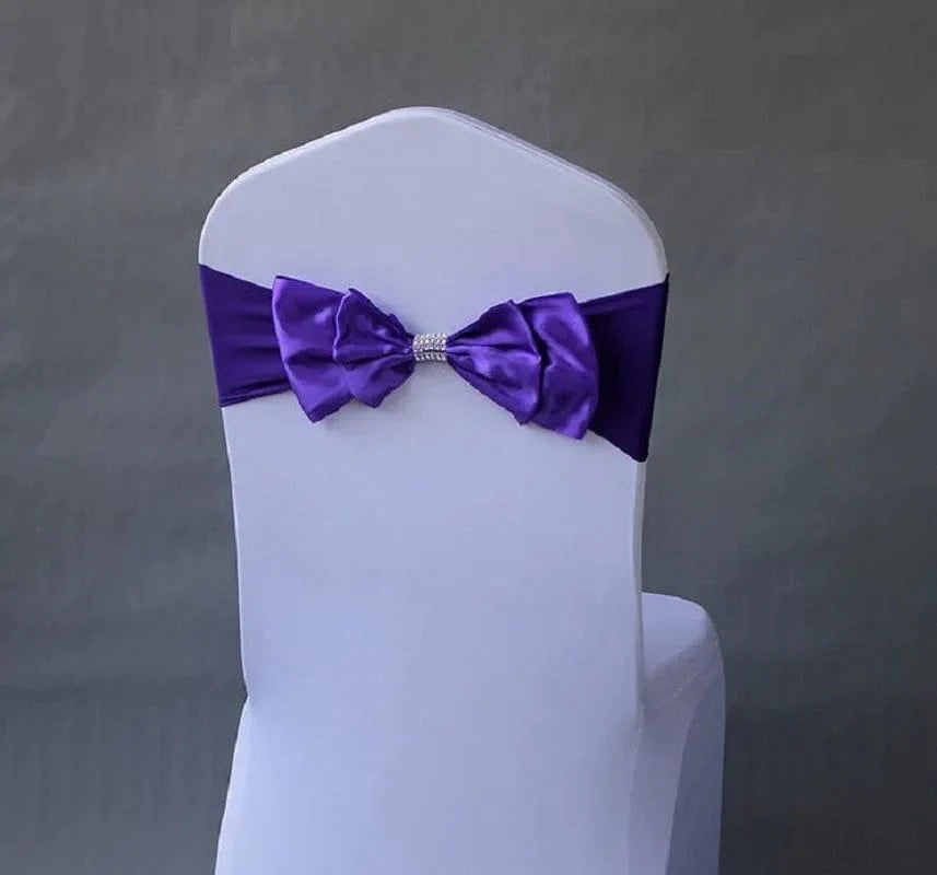Spandex wedding chair sash with satin lycra bow tie, ready-made for hotel, birthday, or event decor, by Showlu Fashion Store