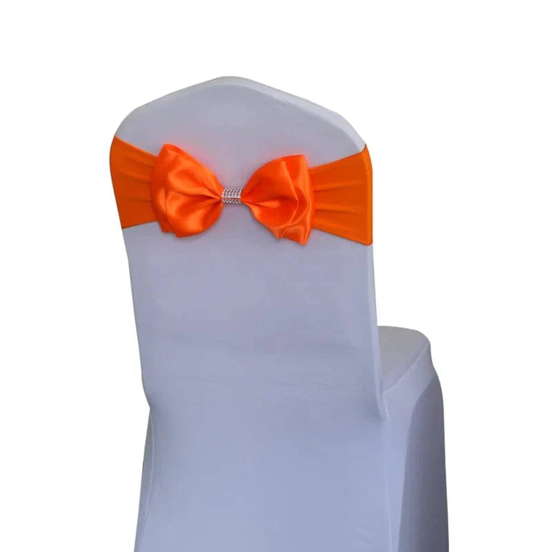Spandex wedding chair sash with satin lycra bow tie band, ready-made for hotel, birthday, or party decoration.