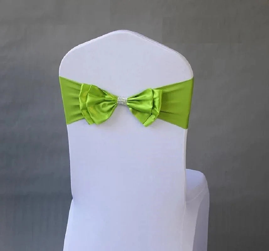 Spandex wedding chair sash by EVENTSDECOR with satin lycra bow tie band, ideal for hotel, birthday, or party decorations.