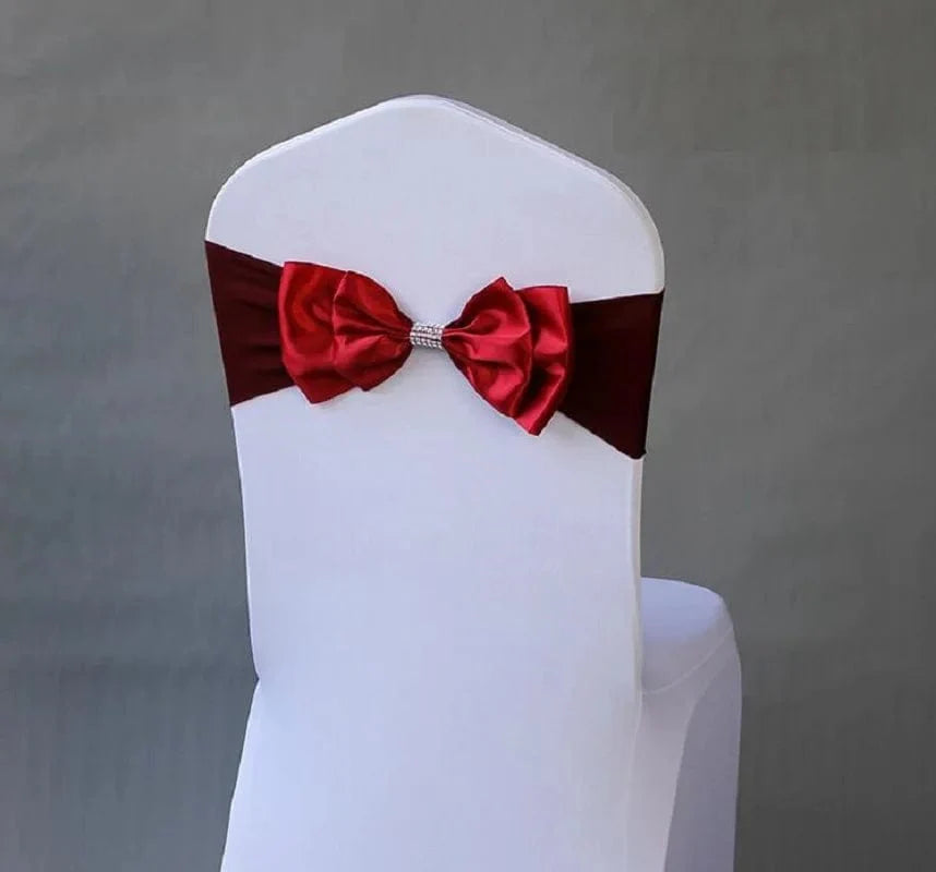 Spandex wedding chair sash with satin lycra bow tie, elegant band for hotel, birthday, and event decorations