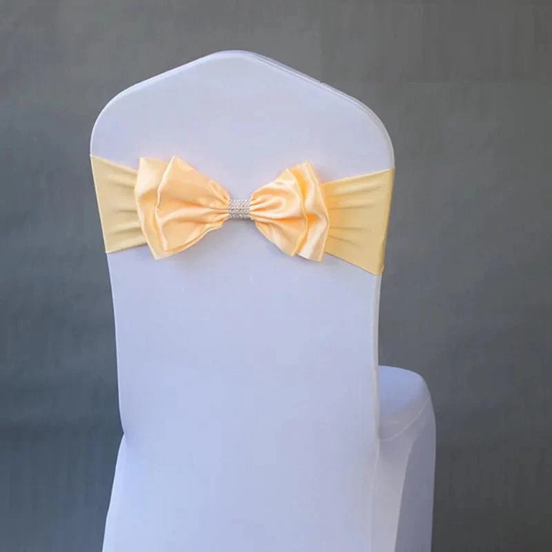Spandex wedding chair sash with satin Lycra bow tie band, decorative chair cover accessory for weddings and parties