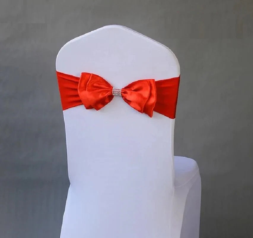 Spandex wedding chair sash with satin lycra bow tie band for elegant event decor, suitable for hotel, birthday, and party decorations.