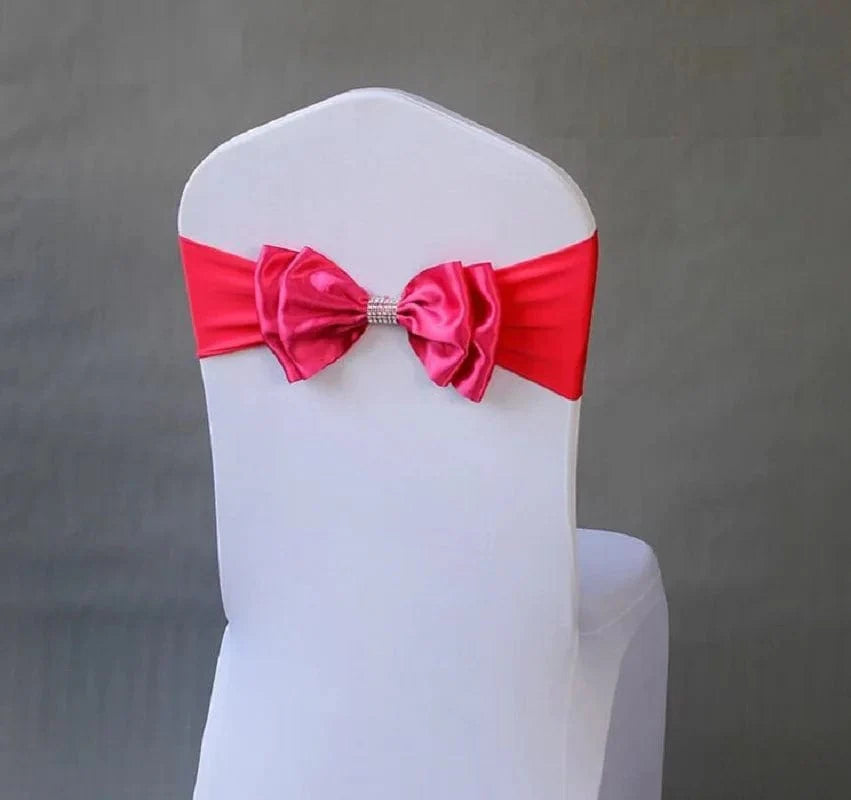 Spandex wedding chair sash with satin lycra bow tie, adjustable band for hotel or party decoration, elegant event decor